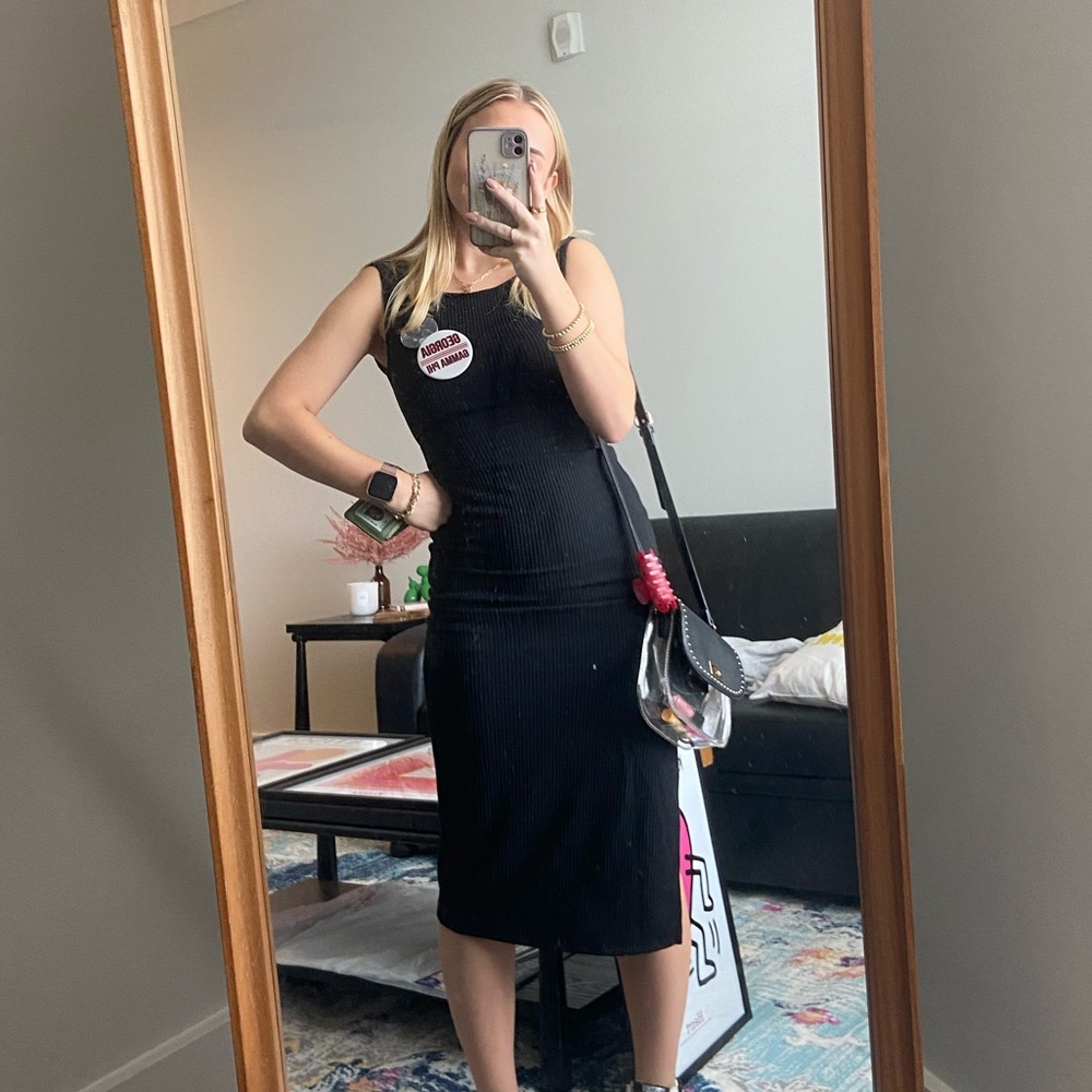 Black ribbed midi dress